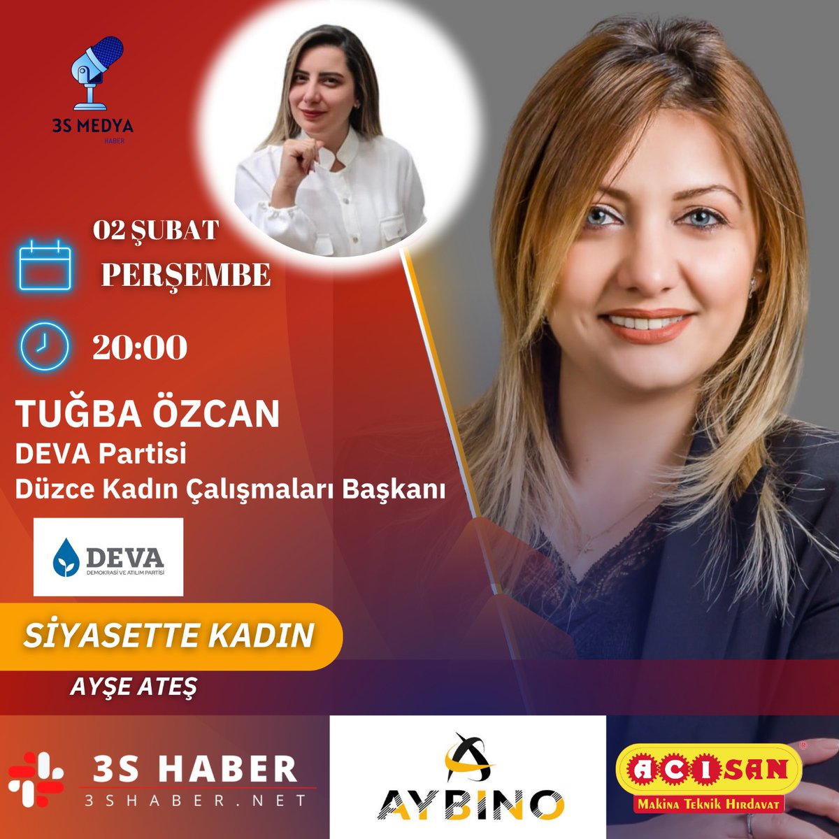 #SiyasetteKadın Yarın saat 20:00 Konuğumuz <a href="/devapartisi/">DEVA Partisi</a> DÜZCE
Kadın Çalışmaları Başkanı
Sn <a href="/tugbacan81/">Tuğba Günaydın Özcan</a> ile Kadına dair her şeyi konuşacağız.Sorularınızı sosyal medya hesaplarımızdan iletebilirsiniz 
<a href="/alibabacan/">Ali Babacan</a> <a href="/sanemoktar/">sanem oktar</a> <a href="/elifesendeva/">Elif Esen</a> <a href="/ays_ats/">Ayşe ATEŞ</a>
👇👇
youtube.com/channel/UC09Dq…