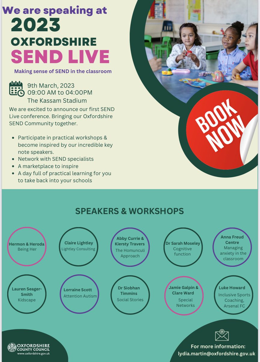 Beingher1's tweet photo. We are pleased to be speaking at the Oxfordshire’s 2023 SEND Live Event, bringing together Oxfordshire SEND professionals. Join me and other SEND experts as we explore how we can make sense of SEND in the classroom.
Click here for more information: https://t.co/bjniqHdSfd https://t.co/qeWxSrcKkf