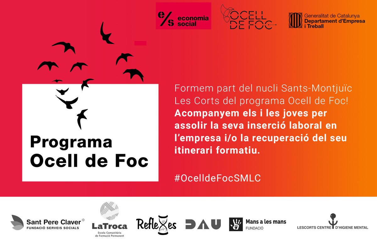 Reflexescoop's tweet photo. 🟥 Impulsem el programa #OcelldeFoc des del nucli #Sants #Montjuïc i #LesCorts 

🟧 Acompanyem a joves en el procés d'inclusió
sociolaboral i/o a recuperar el seu itenerari formatiu.

🔗+info: https://t.co/iVTKpWIjCK

#OcelldeFocSMLC https://t.co/dd4l4iZhpe