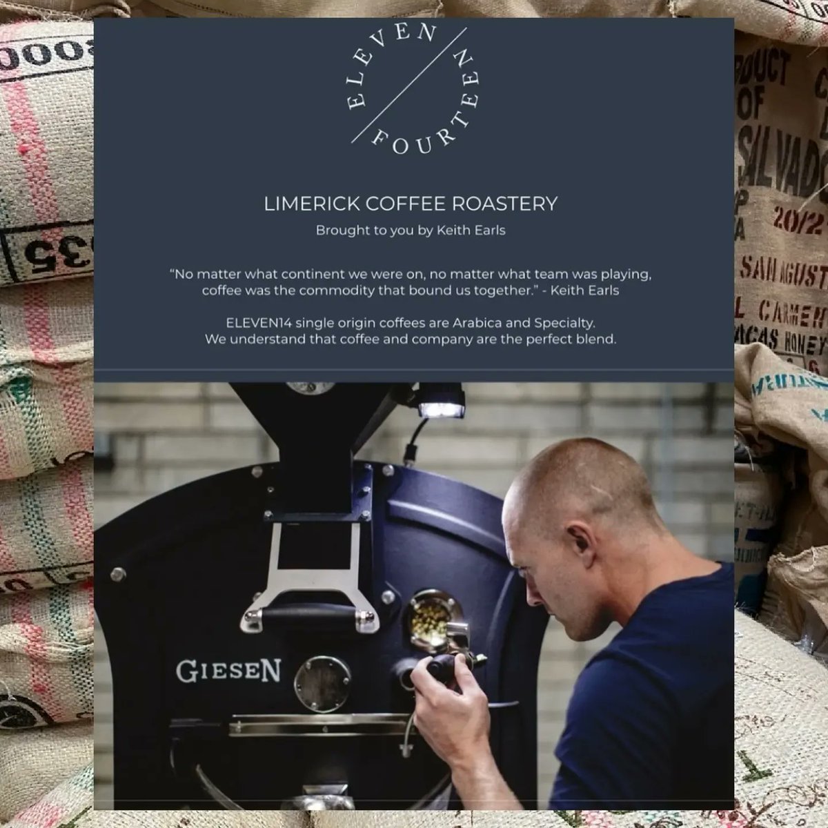 Delighted to announce that we're now stocking @Eleven14Coffee by Keith Earls. Coffee lovers can enjoy delicious South American roasts from Guatemala, Colombia, Brazil, Peru, as well as Columbian decaf all freshly roasted in Limerick Available @EnglishMarket #coffee #supportlocal