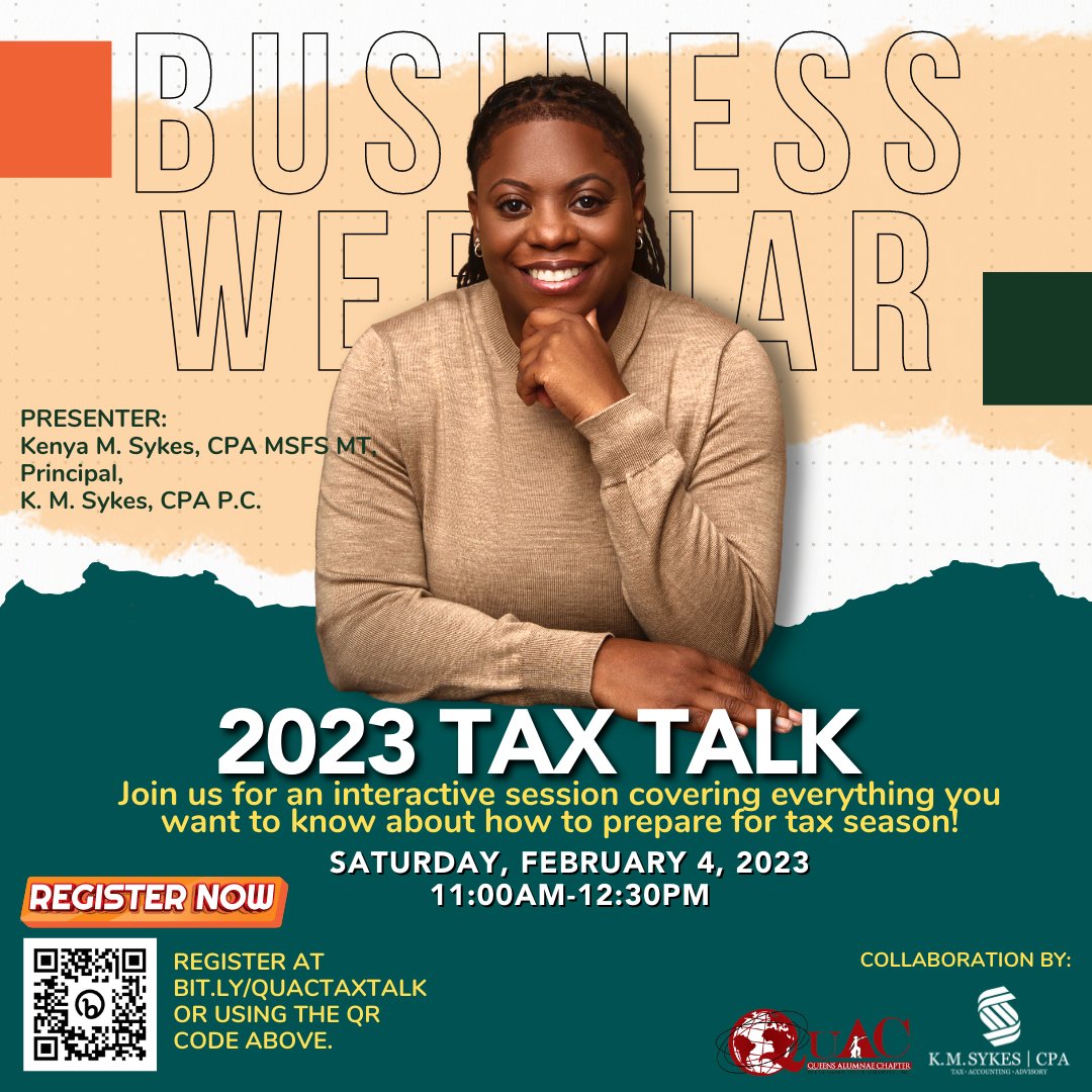 KMSYKESCPAPC's tweet image. Are you ready for the 2023 tax season? 
Don't fret! We got you covered!

Join us on our upcoming webinar:  𝟐𝟎𝟐𝟑 𝐓𝐚𝐱 𝐓𝐚𝐥𝐤  on Feb 4 at 11AM-1230PM on Zoom. 

REGISTER: -&amp;gt; bit.ly/QuACTaxTalk or scan the QR code.

#DSTQuAC #EconomicDevelopment #TaxSeason #Taxes
