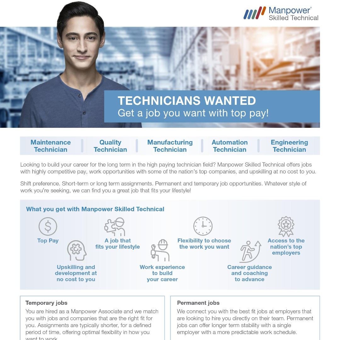 ManpowerSFL's tweet photo. Attention Techs of Palm Beach and the Treasure Coast! We're looking for skilled techs and tradespeople. If there was ever a time to leverage your skill and experience for a higher wage, now is it! Comment or reach out to your local branch for more information today. https://t.co/w7ivkgMqfS