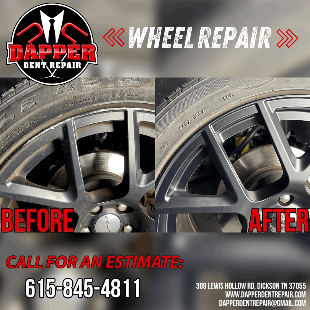 𝗪𝗛𝗘𝗘𝗟 𝗪𝗘𝗗𝗡𝗘𝗦𝗗𝗔𝗬𝗦!! Chipped paint and curb rash are a thing of the past!  Let our certified wheel repair technician restore your wheels to like new!  Custom color changes also available!  Call 615-845-4811 to receive an estimate!!  #wheelrepair #pdrfinest