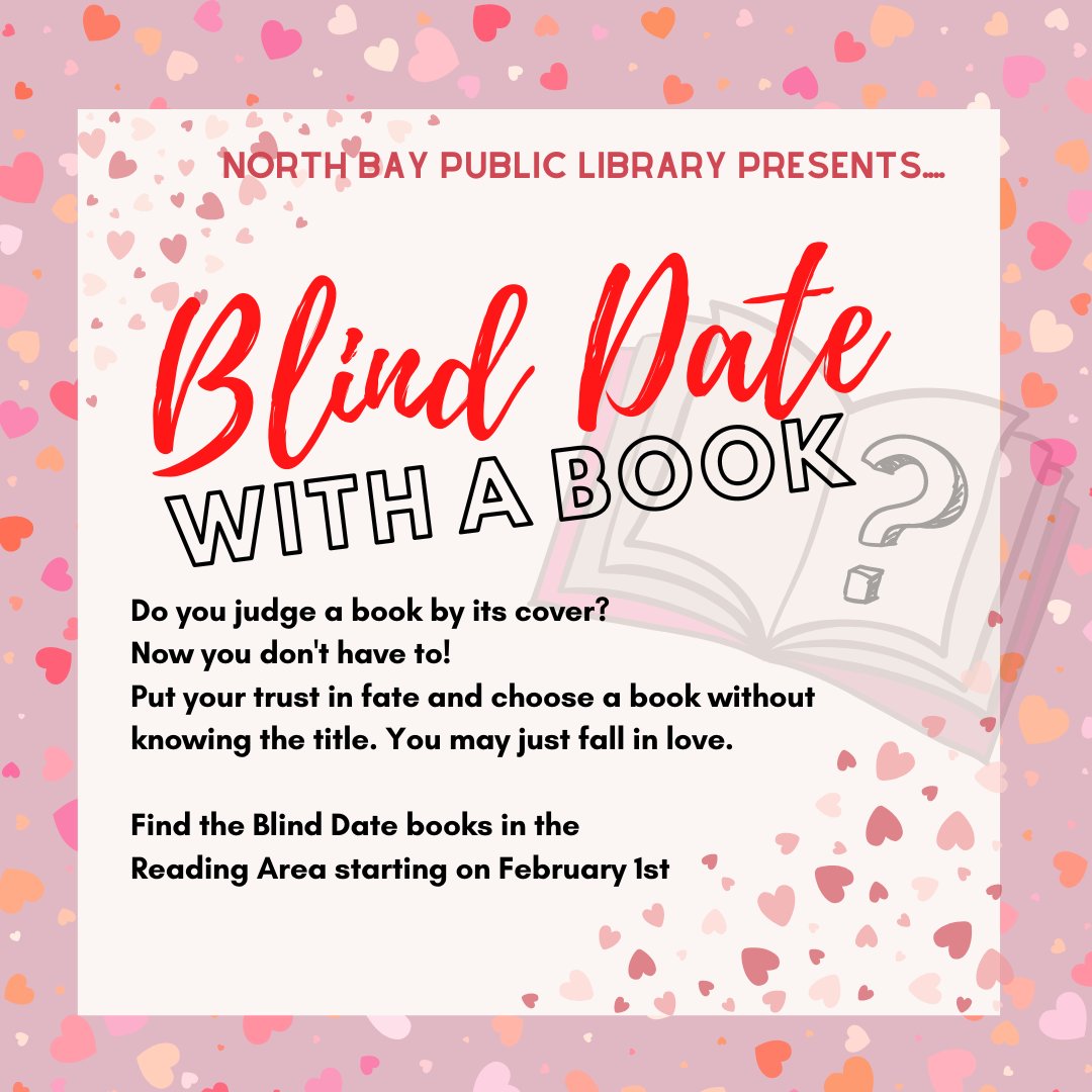 Blind Date with a Book starts TODAY!! 
Put your trust in fate and choose a book without knowing the title. You may just fall in love.
Find the Blind Date books in the Reading Area. 
#blinddatewithabook #library  #onthebookshelf #northbay #northbaypubliclibrary #northbayontario