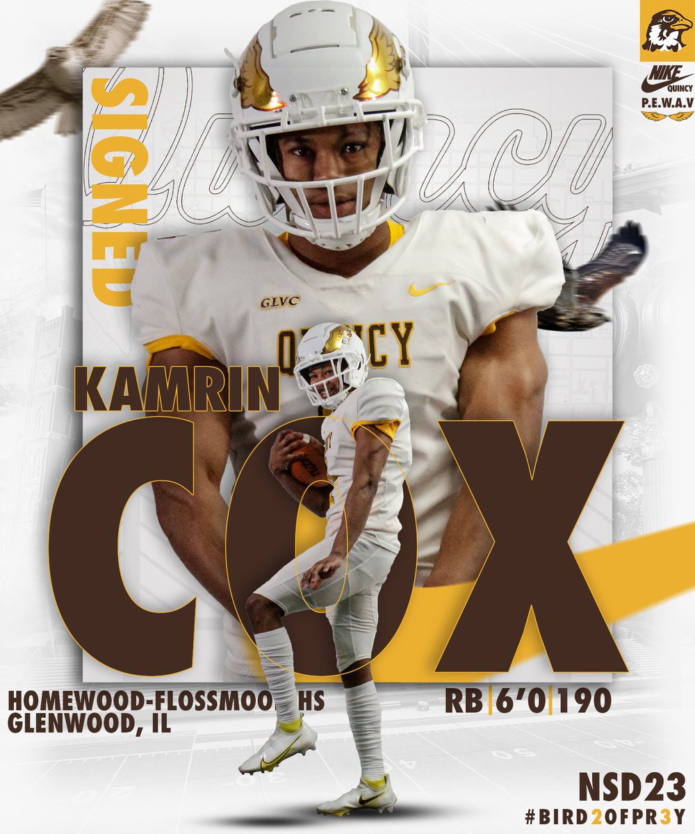 QUHawksFootball's tweet photo. Kamrin Cox is a Hawk!
Homewood-Flossmoor HS
POS: RB HT: 6’0 WT: 190
Welcome to the family Kamrin! @kamr1n_

#PEWAV #FFF #HOLDtheROPE https://t.co/VQFf9Xkgva