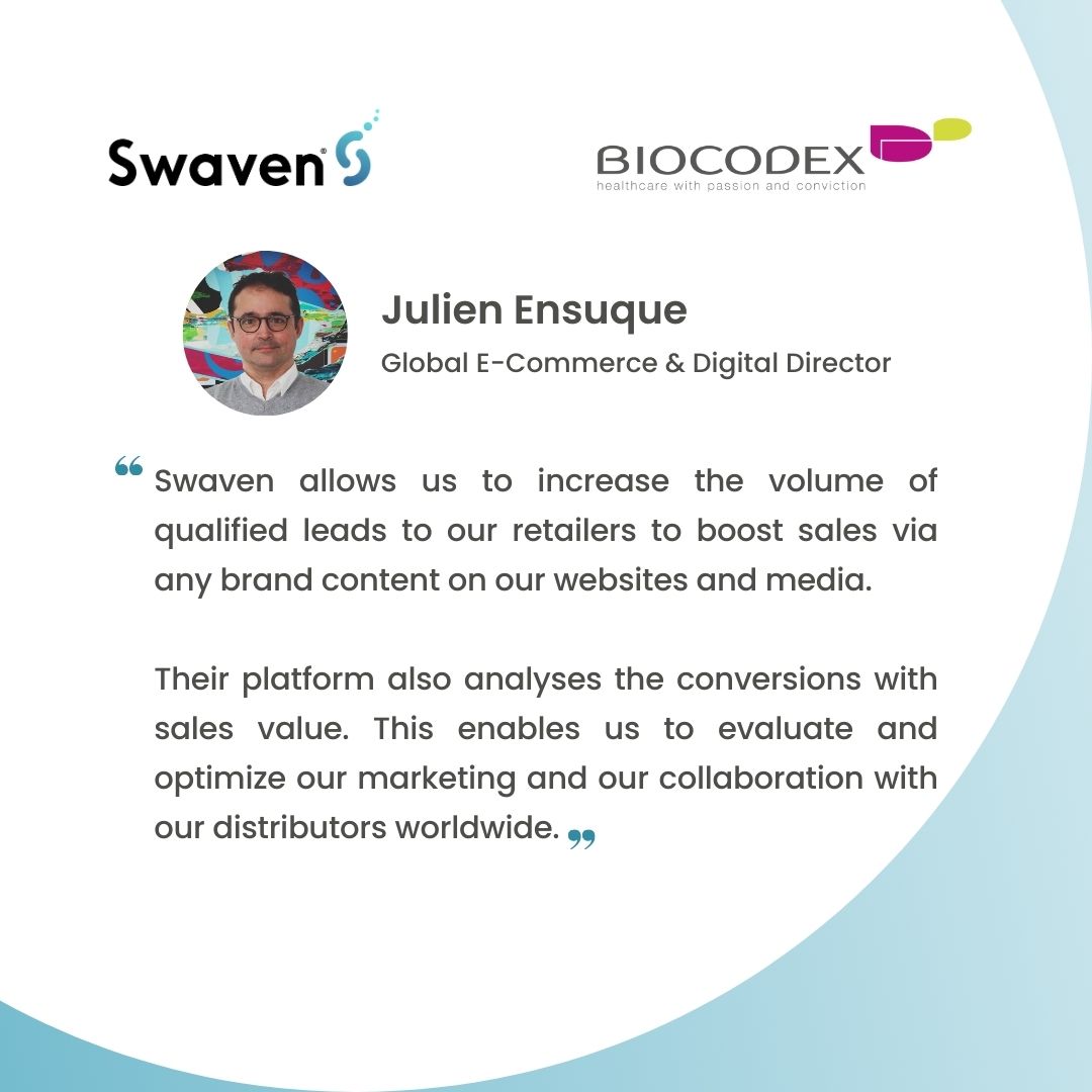 SwavenFR's tweet photo. New Success Story from Swaven x Biocodex 🎉

Julien Ensuque, Global E-Commerce &amp; Digital Director, explains how they use to optimize &amp; measure Sales Conversion and marketing performance.🔥

Learn Biocodex's secrets with our latest case study here : https://t.co/dmaBOmbQMi https://t.co/iyce4ZK5Lq