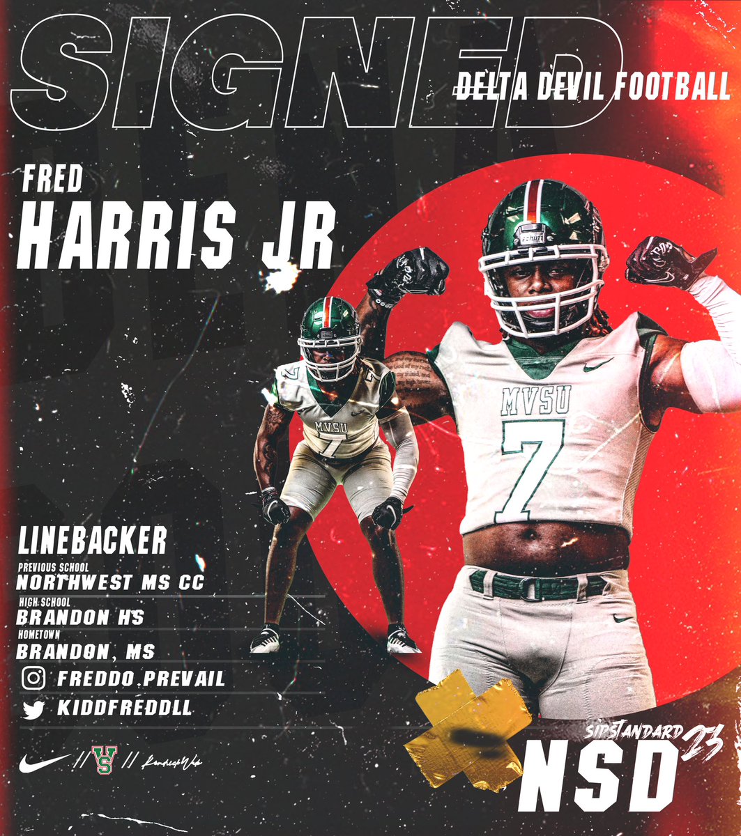 ValleyStateFB's tweet photo. Valley turning this thing up! LB Fred Harris is a Delta Devil @KiddFreddll 

The Time Is Now 🟢🔴👹 https://t.co/hg2NvX7yIy