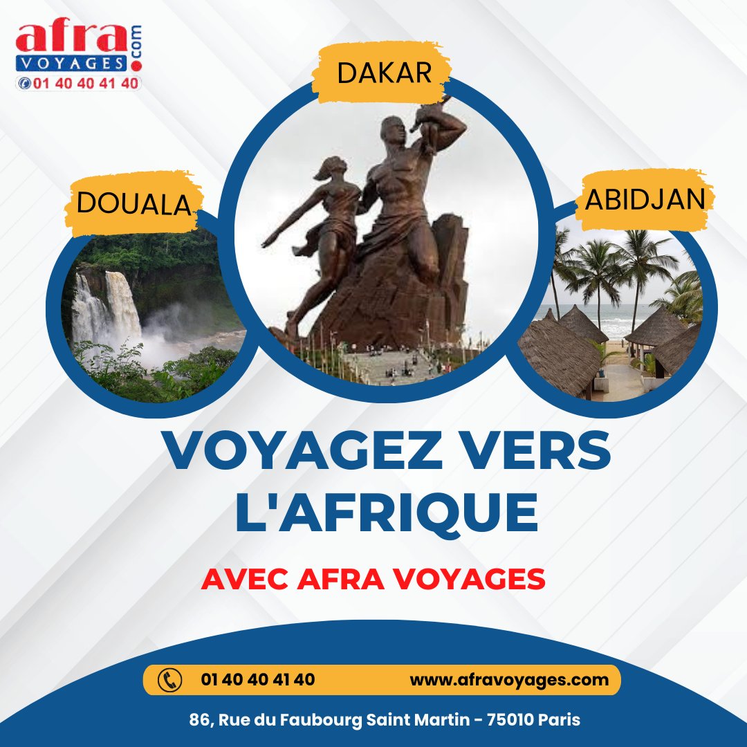 AfraVoyages's tweet photo. Avec Afra Voyages, voyagez vers toute l'Afrique à des prix défiants toute concurrence.
Contactez-nous au 01 40 40 41 40.
#afravoyages#afrique#voyage#safari#maghreb https://t.co/U9YDPcqTkH