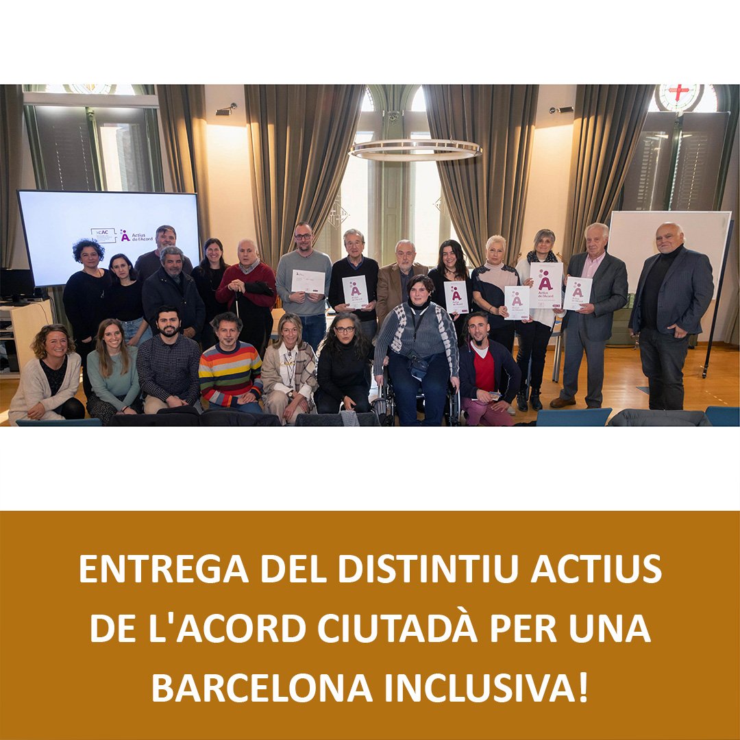 AssociacioInvia's tweet photo. 📣 Acte d'entrega dels #Actius de l' @AcordCiutada com entitat membre de la Xarxa per una Ciutadania Activa i Compromesa de Barcelona (XCAC)!
🏆 Felicitem @somfundacio , @Fatec i @AvismonCat
🙋♀️Entre totes farem un món més inclusiu i just! https://t.co/K4qHPRYFGP