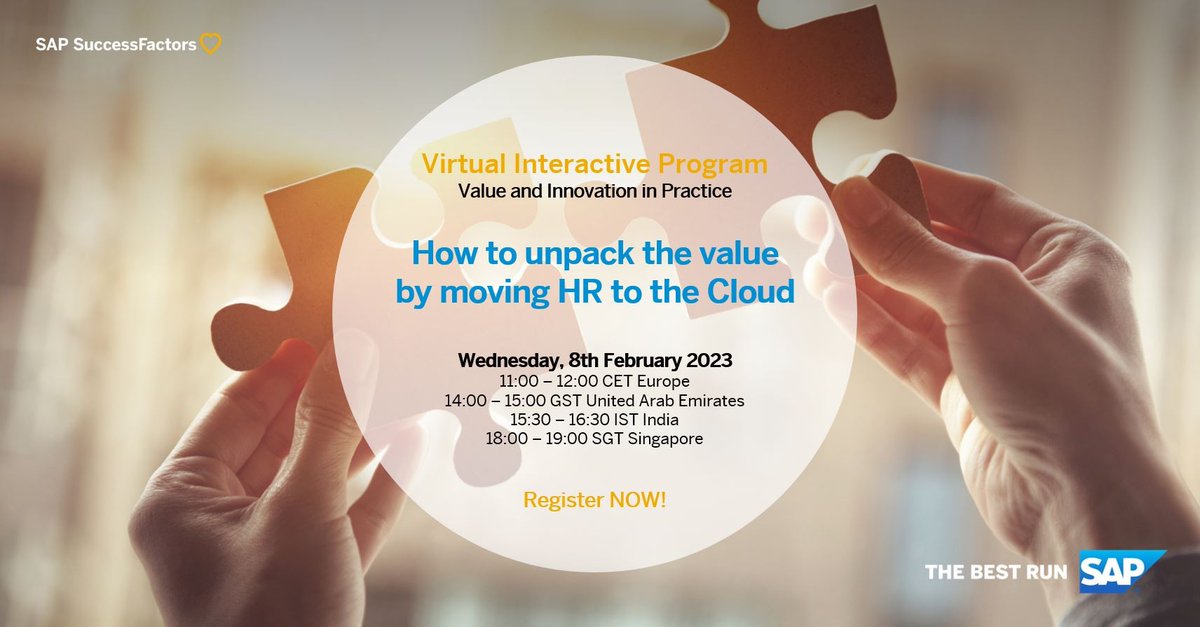 Join us to learn how now more than ever updating from legacy or on premise HR systems is imperative to refresh and modernize HR by closing the capability gap and accelerating your time to value with full HR in the cloud. 

Register HERE - imsap.co/60153eF1P