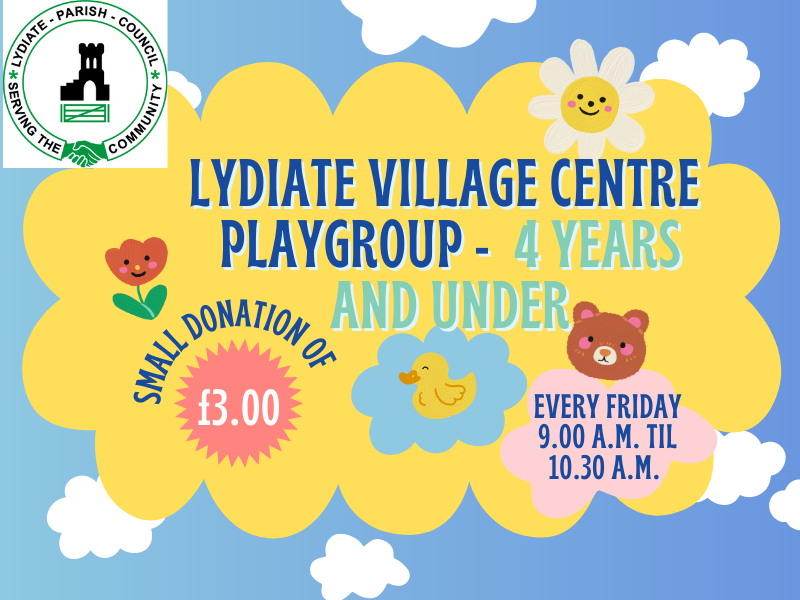 Running every Friday (closed during half term holidays) 9.00 a.m. til 10.30 a.m - Playgroup for ages 4 and under at Lydiate Village Centre on Lambshear Lane, Lydiate #lydiatevillagecentre #lydiateparishcouncil #lydiate #lydiateplaygroup