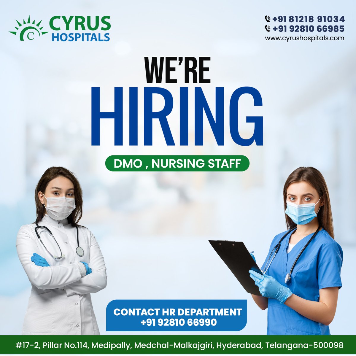 CyrusHospital's tweet photo. We are Hiring for DMO, Nursing staff
Any One Interested pls 
Contact HR Department : 92810 66990

#job #nursing #hiring #dmo #cyrushospital #Medipally https://t.co/8PjtfJ9MAP