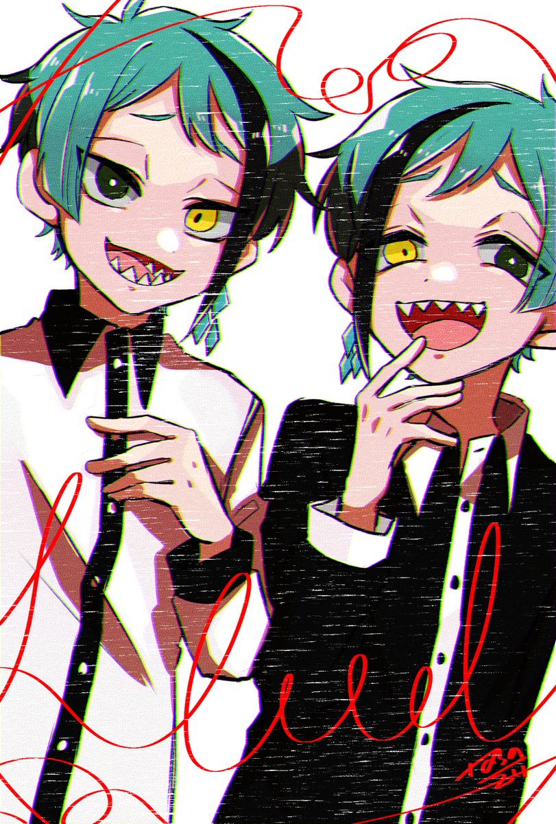 sharp teeth heterochromia teeth siblings twins brothers multiple boys  illustration images