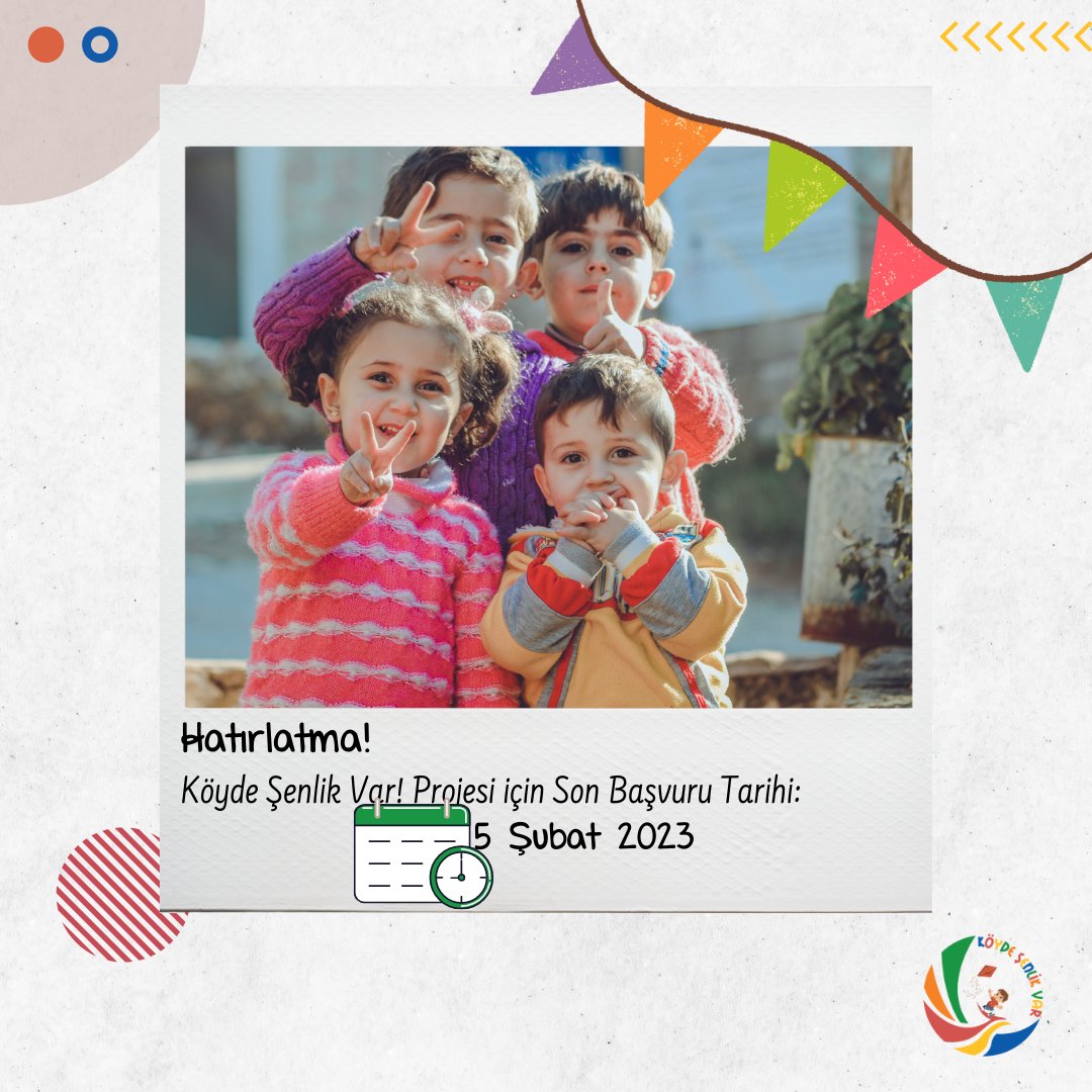 Tüm, Çağdaş Yaşam Destekleme Derneği şubelerimiz için hatırlatma! 📢 
Köyde Şenlik Var! Projemize son başvuru tarihi: 5 Şubat 2023! 🎈
#köydeşenlikvar#çağdaşgençlik