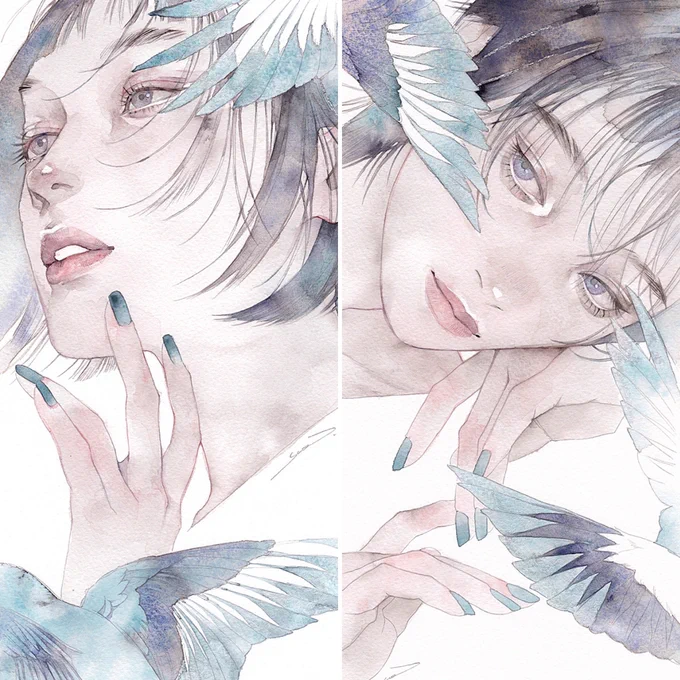 「深空」「銀花」対になるイメージでオーダー描かせていただきました原画旅立っていったので無事に届きますように  