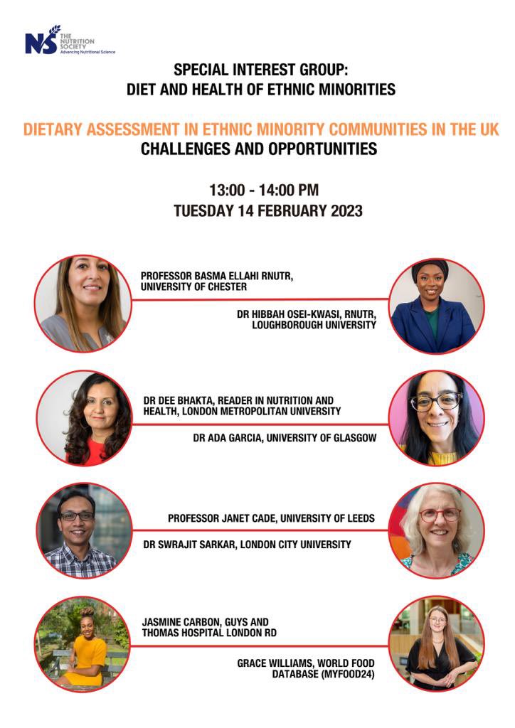Special interest Group ‘Diet and Health of Ethnic minority groups’ invites you to their first Zoom meeting on Feb 14, 2023 01:00 PM London
Register in advance for this meeting:
us06web.zoom.us/meeting/regist…
<a href="/NutritionSoc/">Nutrition Society</a> <a href="/JanetCade/">Professor Janet Cade</a> <a href="/RobertAkparibo/">Robert akparibo, RNutr</a> <a href="/bapbray/">Barbara Bray MBE</a> <a href="/lsenior19/">Lauren Senior</a>