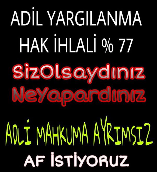 Eliff (@elif6874) on Twitter photo <a href="/Akparti/">AK Parti</a> <a href="/RTErdogan/">Recep Tayyip Erdoğan</a> AffıÇıkarın DerdiBitirin <a href="/RTErdogan/">Recep Tayyip Erdoğan</a> <a href="/dbdevletbahceli/">Devlet Bahçeli</a> <a href="/bybekirbozdag/">Bekir Bozdağ</a> <a href="/M_Sarigul/">Mustafa Sarıgül</a> <a href="/YildizFeti/">Feti Yıldız</a> <a href="/Hayati_Yazici/">Hayati Yazıcı</a> <a href="/yilmaztunc/">Yılmaz TUNÇ</a> <a href="/kilicdarogluk/">Kemal Kılıçdaroğlu</a> <a href="/meral_aksener/">Meral Akşener</a>
TCKNIN HER MADDESİNDE ADİL YARGILANMAMIŞ MİLYONLARCA İNSANLAR VAR AYRIMSIZ EŞİT YASA EŞİT AFFF İSTİYORUZ <a href="/Akparti/">AK Parti</a> <a href="/RTErdogan/">Recep Tayyip Erdoğan</a> AffıÇıkarın DerdiBitirin <a href="/RTErdogan/">Recep Tayyip Erdoğan</a> <a href="/dbdevletbahceli/">Devlet Bahçeli</a> <a href="/bybekirbozdag/">Bekir Bozdağ</a> <a href="/M_Sarigul/">Mustafa Sarıgül</a> <a href="/YildizFeti/">Feti Yıldız</a> <a href="/Hayati_Yazici/">Hayati Yazıcı</a> <a href="/yilmaztunc/">Yılmaz TUNÇ</a> <a href="/kilicdarogluk/">Kemal Kılıçdaroğlu</a> <a href="/meral_aksener/">Meral Akşener</a>
TCKNIN HER MADDESİNDE ADİL YARGILANMAMIŞ MİLYONLARCA İNSANLAR VAR AYRIMSIZ EŞİT YASA EŞİT AFFF İSTİYORUZ
