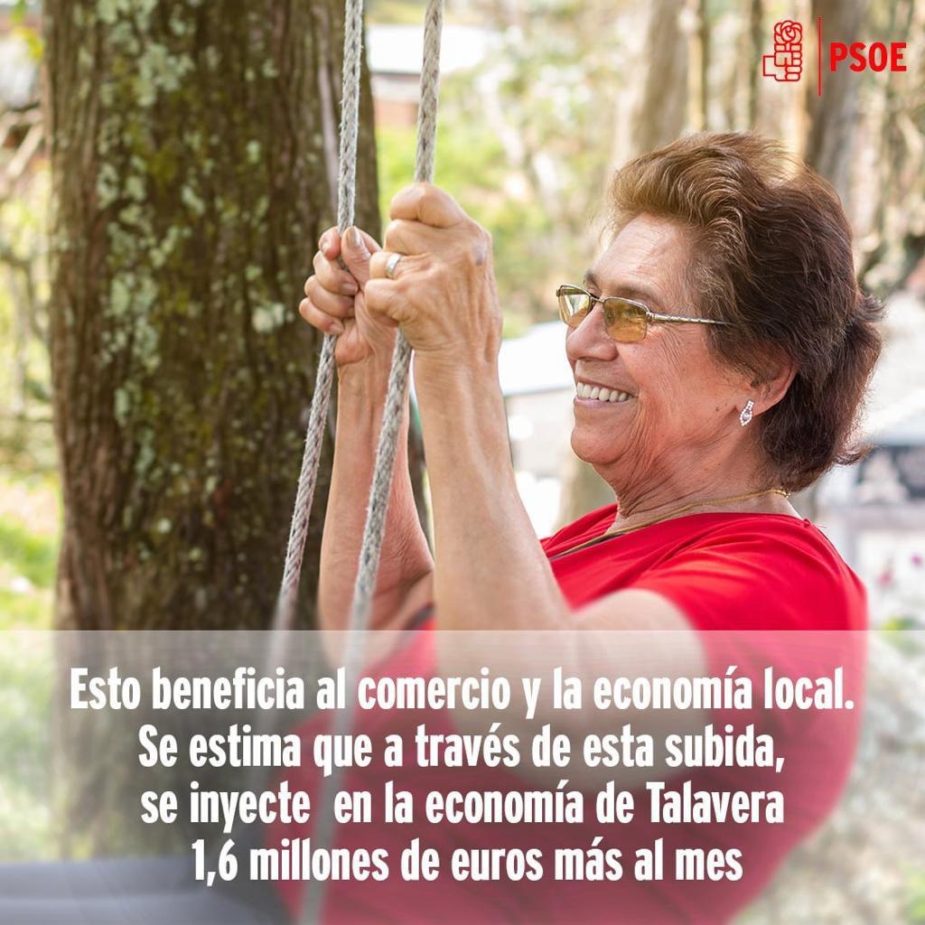 PSOE_talavera's tweet photo. ‼ La economía en Talavera también crece gracias a esta subida de las pensiones. https://t.co/2ieGVc03b3