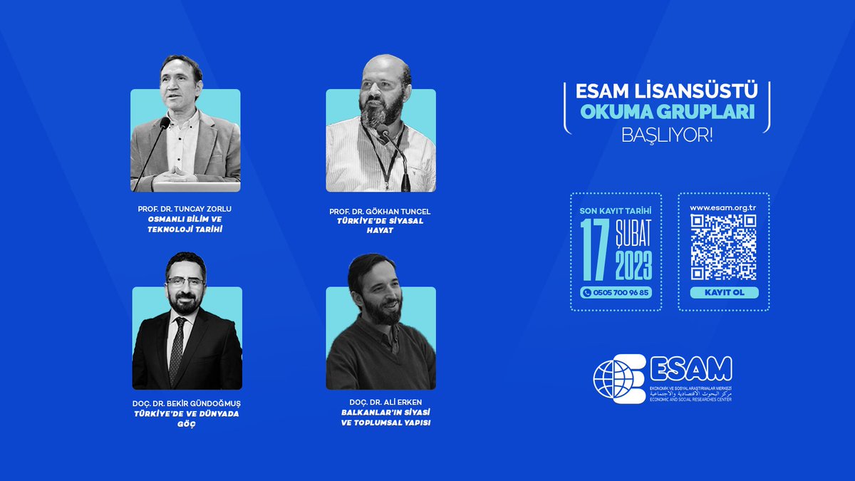 ESAM Lisansüstü Okuma Grupları çevrimiçi olarak başlıyor.

Detay || Başvuru 👉🏻bit.ly/3wGypd6