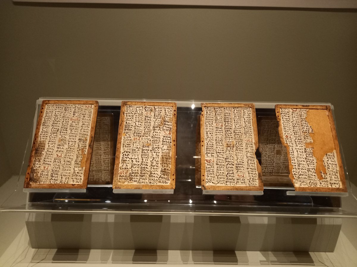 These four pages were once part of a book of astronomy from #Roman-period Egypt, &amp; would originally have been bound together with string into a book used to cast horoscopes. They record the movements of the planets Mercury, Venus, Mars, Jupiter, &amp; Saturn over a 62 year period 🪐