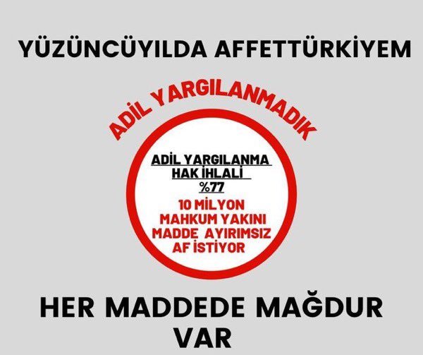 Eliff (@elif6874) on Twitter photo <a href="/Akparti/">AK Parti</a> <a href="/RTErdogan/">Recep Tayyip Erdoğan</a> AffıÇıkarın DerdiBitirin <a href="/RTErdogan/">Recep Tayyip Erdoğan</a> <a href="/dbdevletbahceli/">Devlet Bahçeli</a> <a href="/bybekirbozdag/">Bekir Bozdağ</a> <a href="/M_Sarigul/">Mustafa Sarıgül</a> <a href="/YildizFeti/">Feti Yıldız</a> <a href="/Hayati_Yazici/">Hayati Yazıcı</a> <a href="/yilmaztunc/">Yılmaz TUNÇ</a> <a href="/kilicdarogluk/">Kemal Kılıçdaroğlu</a> <a href="/meral_aksener/">Meral Akşener</a>
HERGÜN BURDA ADALET ÇIĞLIĞI ATIYORUZ SEVDİKLERİMİZ İÇİN ÇÜNKÜ ADİL YARGILANMADIK SİZ DEVLET BÜYÜKLERİMİZDEN AYRIMSIZ AFFF İSTİYORUZ <a href="/Akparti/">AK Parti</a> <a href="/RTErdogan/">Recep Tayyip Erdoğan</a> AffıÇıkarın DerdiBitirin <a href="/RTErdogan/">Recep Tayyip Erdoğan</a> <a href="/dbdevletbahceli/">Devlet Bahçeli</a> <a href="/bybekirbozdag/">Bekir Bozdağ</a> <a href="/M_Sarigul/">Mustafa Sarıgül</a> <a href="/YildizFeti/">Feti Yıldız</a> <a href="/Hayati_Yazici/">Hayati Yazıcı</a> <a href="/yilmaztunc/">Yılmaz TUNÇ</a> <a href="/kilicdarogluk/">Kemal Kılıçdaroğlu</a> <a href="/meral_aksener/">Meral Akşener</a>
HERGÜN BURDA ADALET ÇIĞLIĞI ATIYORUZ SEVDİKLERİMİZ İÇİN ÇÜNKÜ ADİL YARGILANMADIK SİZ DEVLET BÜYÜKLERİMİZDEN AYRIMSIZ AFFF İSTİYORUZ