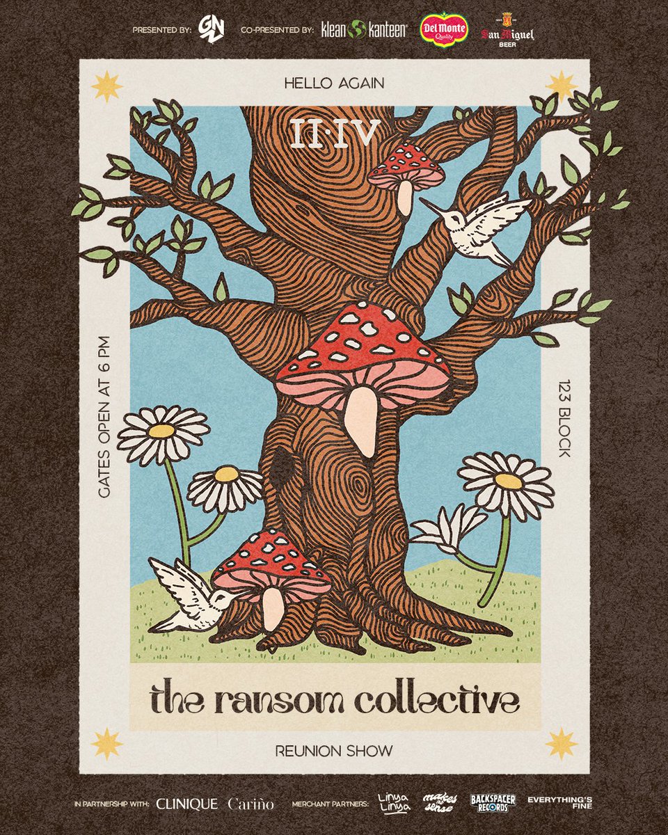 Few days to go before Hello Again: The Ransom Collective Reunion Show! We’re grateful to all our partners and sponsors who have made this event possible. 

🗓Feb 4, 2023, 6pm onwards!
🏟123 Block, Mandala Park, Shaw Blvd (Waze: Mandala Park)
🎟bit.ly/helloagaintrc