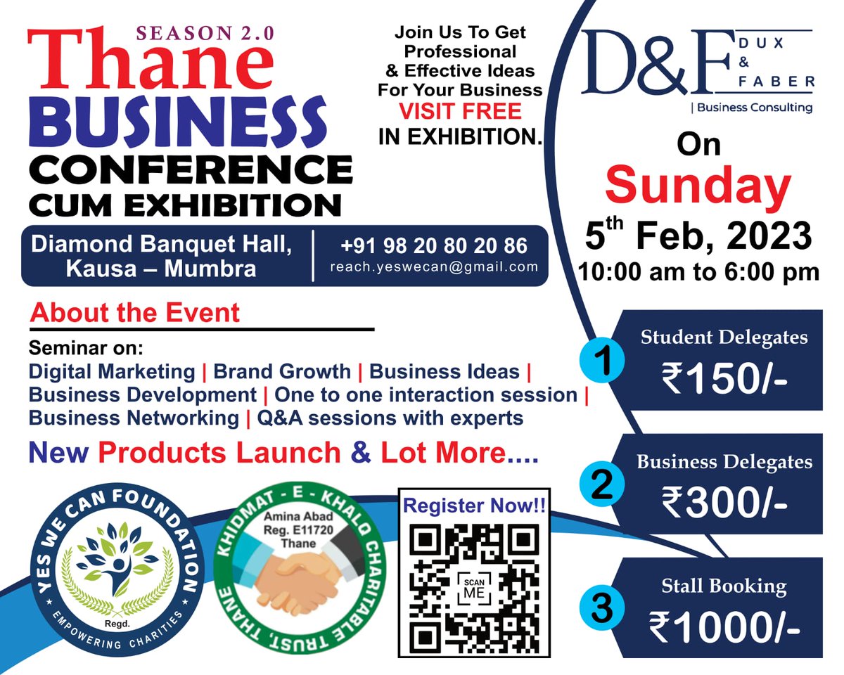 TeamYWCF's tweet photo. 🤝 𝗧𝗛𝗔𝗡𝗘 𝗕𝗨𝗦𝗜𝗡𝗘𝗦𝗦 𝗖𝗢𝗡𝗙𝗘𝗥𝗘𝗡𝗖𝗘 💼

Small-Medium &amp; Big Business Karne Walo Ke Liye Networking, Exhibition, Tie-ups, Marketing aur Sales karne ki GOLDEN OPPORTUNITY Hai.

👇🏽 Register Now..!!! 👇🏽
https://t.co/rVOapsYcQE

Sponsored by:
𝗗𝗨𝗫 &amp; 𝗙𝗔𝗕𝗘𝗥 https://t.co/NsAgXkAA4O