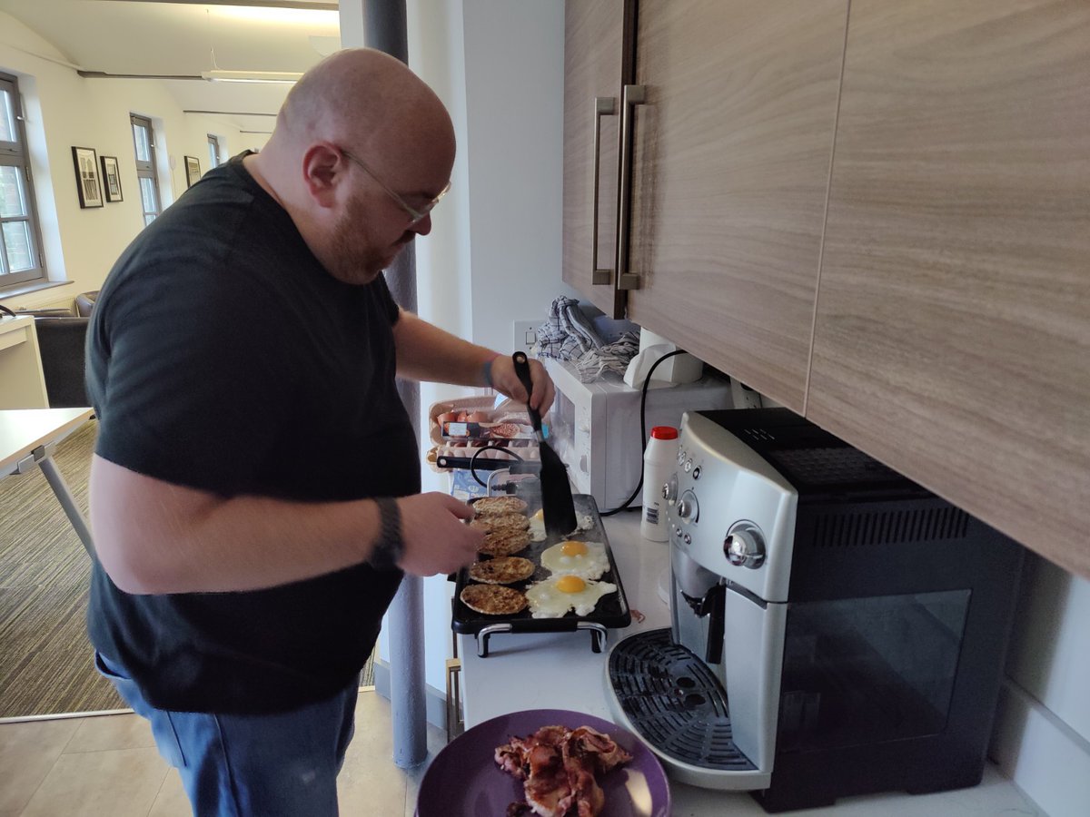PragmaticDig's tweet photo. Feeling grateful for our rockstar Project Manager, Richard Pickles who not only keeps us on track but also knows how to whip up a mean breakfast spread! 🍳☕️

From pancakes to bacon and eggs, they brought a smile to everyone's face and fuelled us up for a productive day ahead. https://t.co/YjLVXr9wXI