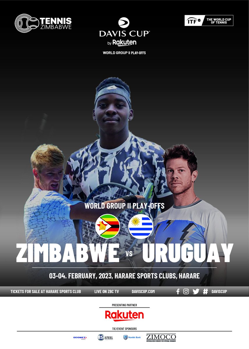 We are officially 2 days away from all the action!

Thank you to all our sponsors and especially YOU, for your constant support!

Grab your ticket &amp; come on down! Let's all rally behind our boys!

Go team #zimbabwe🇿🇼
#2daystogo
#daviscup
#tennisworld
#tennislove
#tenniszimbabwe🇿🇼