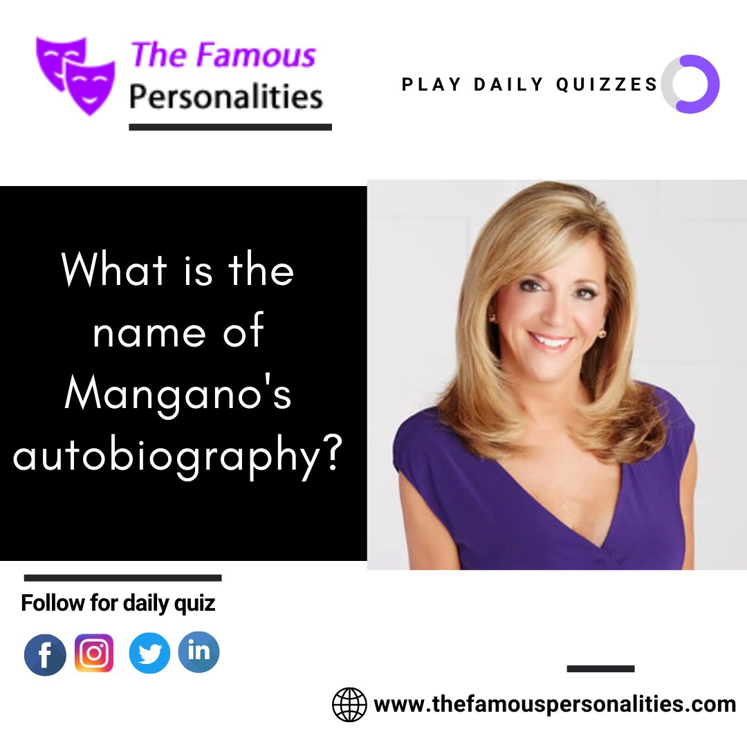What is the name of Mangano's autobiography? Comment Your Answer below.

Attempt to play daily quizzes - bit.ly/3jpvFh5
Visit Profile - bit.ly/3kXLn3o

#Famous #Personalities #Trends #MCQS #Online #JoyMangano #Americaninventor #Entrepreneur #Inventor #LLC