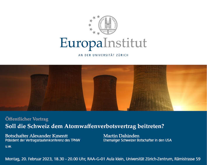 Die Schweiz hat die Verhandlungen für den #Atomwaffenverbotsvertrag initiiert und mitgewirkt. Hat ihn bis heute nicht unterzeichnet. Experts diskutieren den bevorstehenden Entscheid des Bundesrates. @alexanderkmentt <a href="/Martin_Dahinden/">Martin Dahinden</a> <a href="/IKRK/">IKRK</a> #eiz #eizuzh 👉ow.ly/J2LA50MGlNx