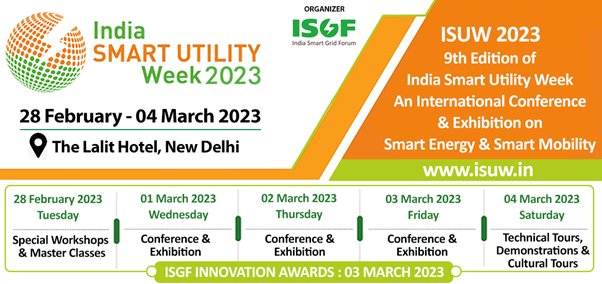 FollowNGS's tweet photo. Join at @ISUW_India - India Smart Utility Week (#ISUW23), an International Conference and Exhibition on Smart #Energy and Smart Mobility from 28 Feb-04 March 2023. NGS is collaborating as Supporting Organization. For more details, visit https://t.co/CDxuy2pd17 https://t.co/n2BmGzPH2x