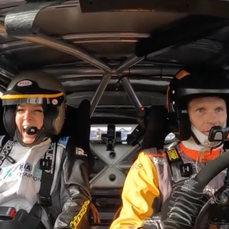 fia_rallycross's tweet photo. Our presenter @Mollysport had quite the ride sat alongside this WRC Legend! ⚡️🔥

#fiaworldrx #worldrx