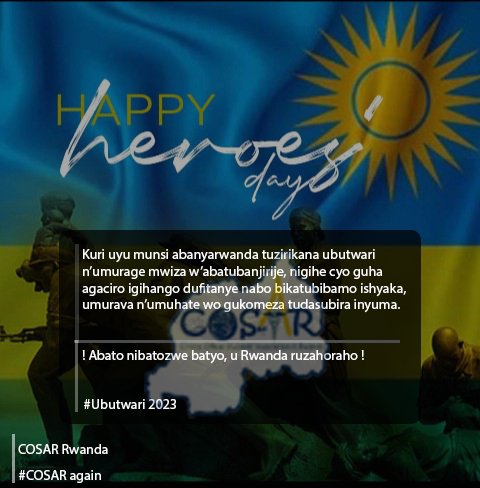 Tubifurije Umunsi mwiza wintwari z'uRwanda ! Dukomeze kwimakaza indangagaciro na kirazira by'abanyarwanda, Niyo soko yubutwari Nyabwo ! #UbutwariMubanyarwanda #AgaciroKacu
<a href="/RwandaLocalGov/">Ministry of Local Government | Rwanda</a> <a href="/GovernanceRw/">Rwanda Gov Board</a> <a href="/Uni_Rwanda/">University of Rwanda</a>