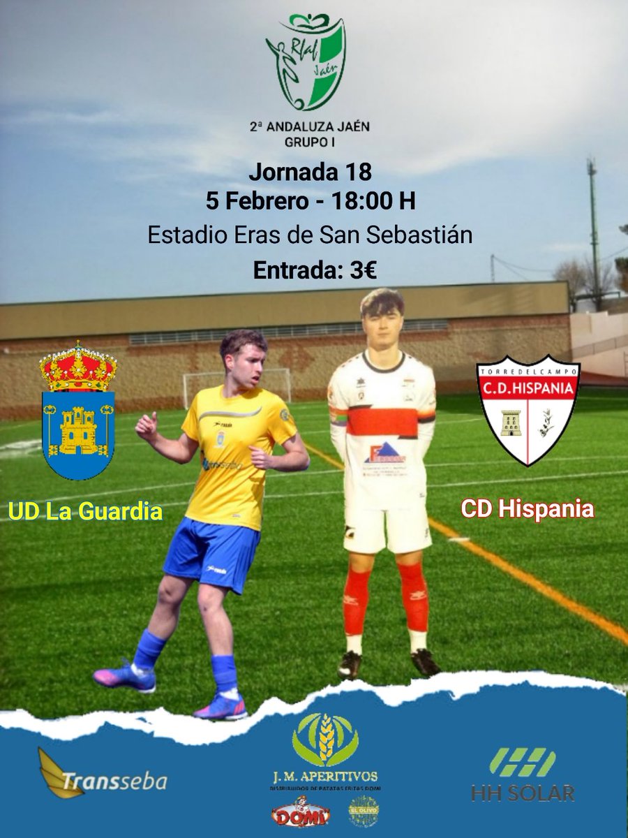 ⚽⏩ ¡Nuestro próximo partido! 
🏆 2ª Andaluza Jaén Grupo I
⚽️ Jornada 18
🆚 <a href="/CDHispania/">CD Hispania ⭐⭐⭐⭐⭐</a>
🏟️ Eras de San Sebastián
📅 5/2/2023
⌚ 18:00 H
#udlaguardiacdhispania #segundaandaluzajaén #jornada18 #udlaguardia 💛💙