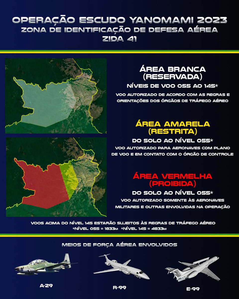 FlavioDino's tweet image. Dando cumprimento ao Decreto do Presidente @LulaOficial, a Força Aérea e a Polícia Federal iniciarão as ações de desintrusão nas terras indígenas Yanomami. Primeiro passo é a imposição de Zona de Exclusão Aérea, para coibir abastecimento de áreas de garimpo ilegal.