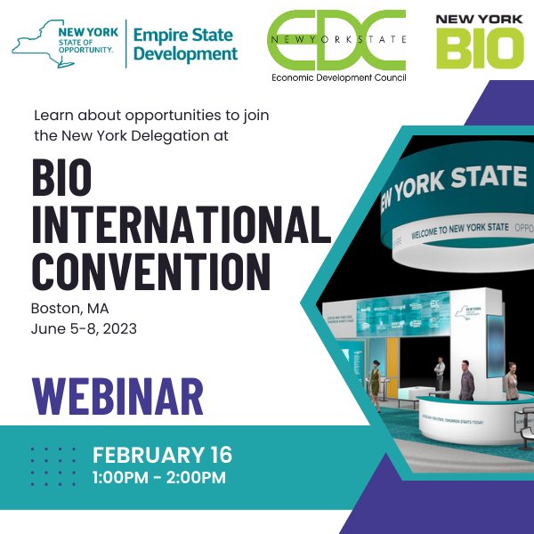 Join this free webinar on February 16 at 1pm to learn how you can join the New York Delegation at Bio International in Boston. | Register here us02web.zoom.us/webinar/regist…