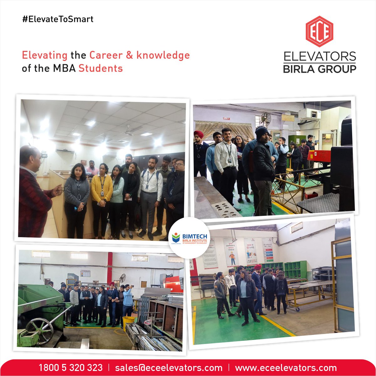 ECEElevators's tweet image. Elevating our future: Thrilled to host #MBA #students from #BIMTECH for an interactive and informative visit to our factory and HO. The students learned about our supply chain practices, production processes, cutting-edge technology offerings,(1)