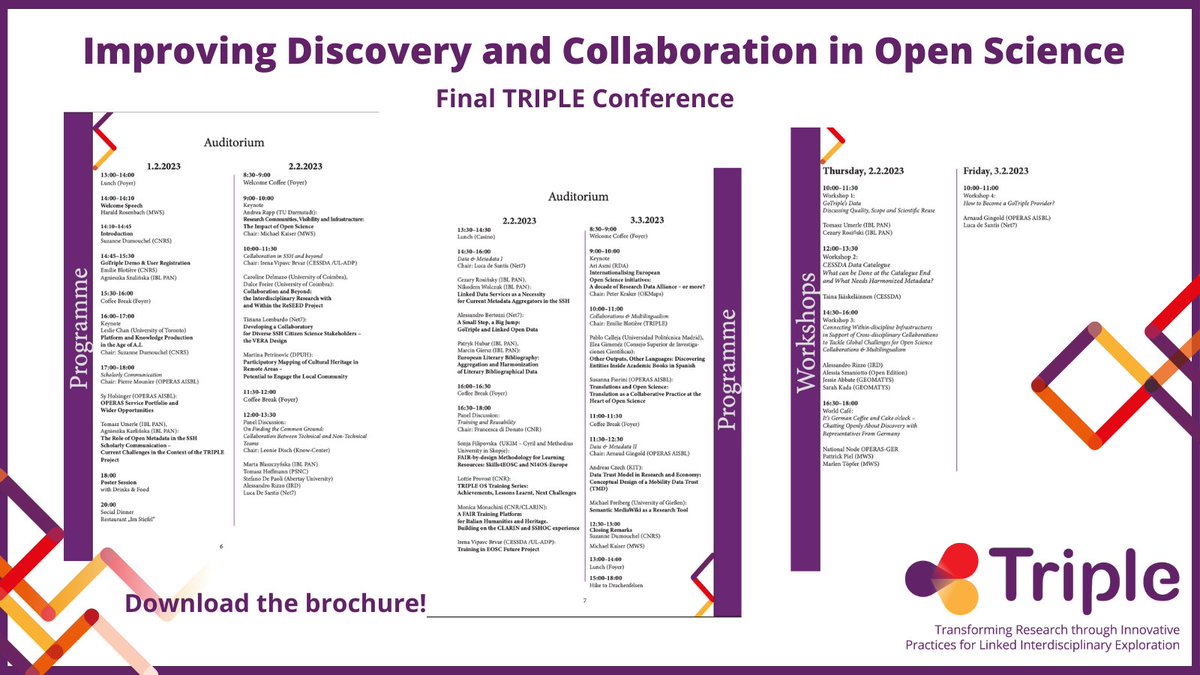 TripleEU's tweet photo. We'll meet very soon to start our #TRIPLE2023 conference! In the meantime, have you already checked our nice conference brochure? Follow the whole programme in detail with it 🤓

https://t.co/HHrjQZUDIU

#OpenScience #GoTriple #TRIPLEConference https://t.co/7QMaOiJWUp