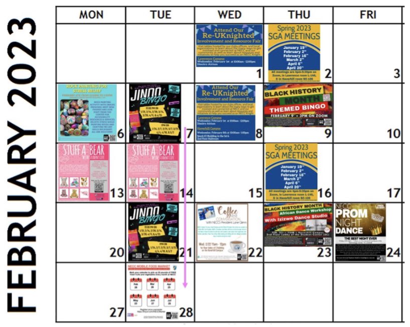 Just a few of the events we are offering our students this month! Save the dates! All events are free for NECC students.