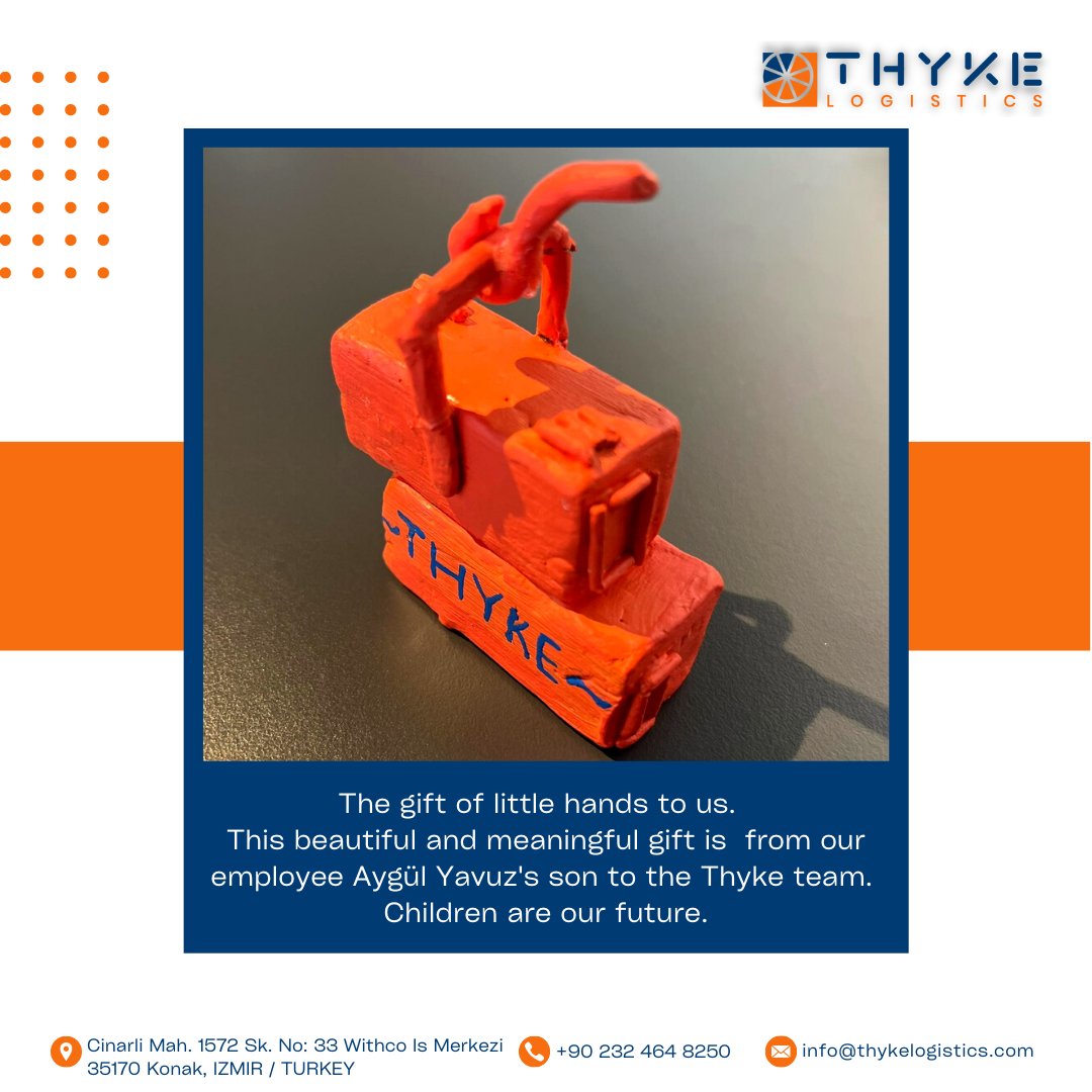 THYKELOGISTICS's tweet photo. This beautiful and meaningful gift is from our employee Aygül Yavuz's son to the Thyke team. Children are our future.

#gift #children #ourfuture #projectcargo #forwarding #freightforwarder  #dfalliance #pplnetwork #freightnetwork #latamforwardersclub #logistics #thykelogistics https://t.co/zh945BWU6Q