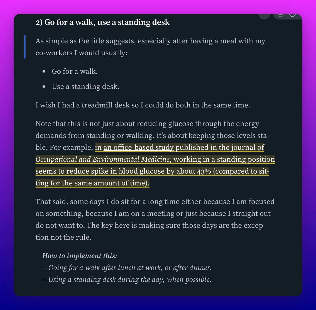shuomi3's tweet image. Working in a standing position reduces glucose spikes by 43%
That's a lot!

I've been hesitating to get a standing desk, but this might have finally convinced me