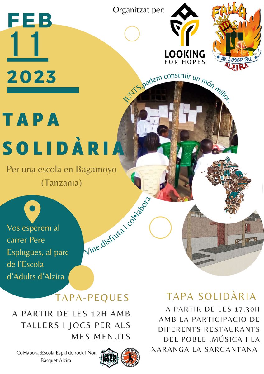 En Alzira el 11 de febrero, en pleno ambiente fallero , os esperamos!!
Con la colaboración de la falla Av Josep Pau y mucha gente más de Alzira…  restaurantes, clubs deportivos , escuelas de rock…
#LFH #Juntosunmundomejor