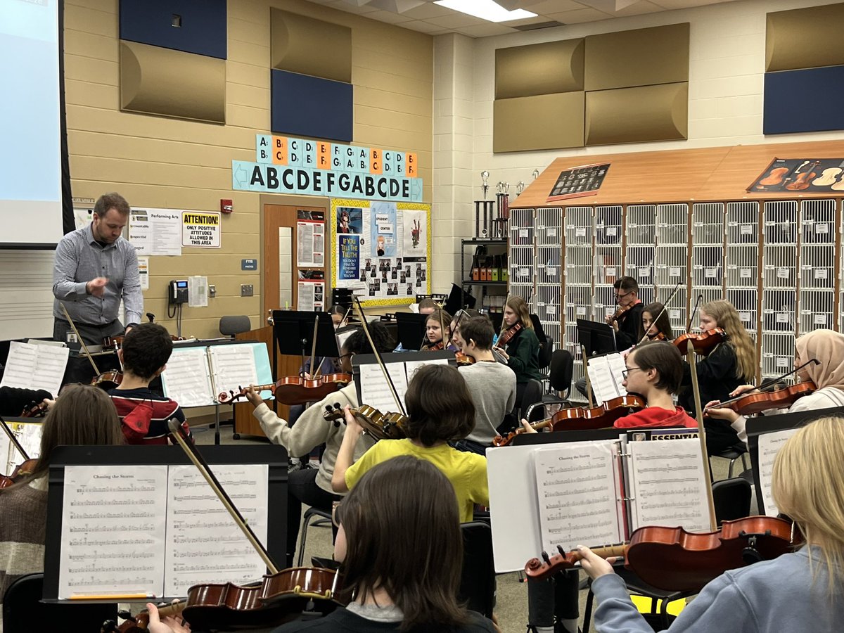 Can you spot @avonstringbling working with our @avonnorth1 students on Monday? Thanks for coming over to teach and encourage our students! #TheAvonOrchestraWay #WeAreNorthWeAreOne @avonorchestra