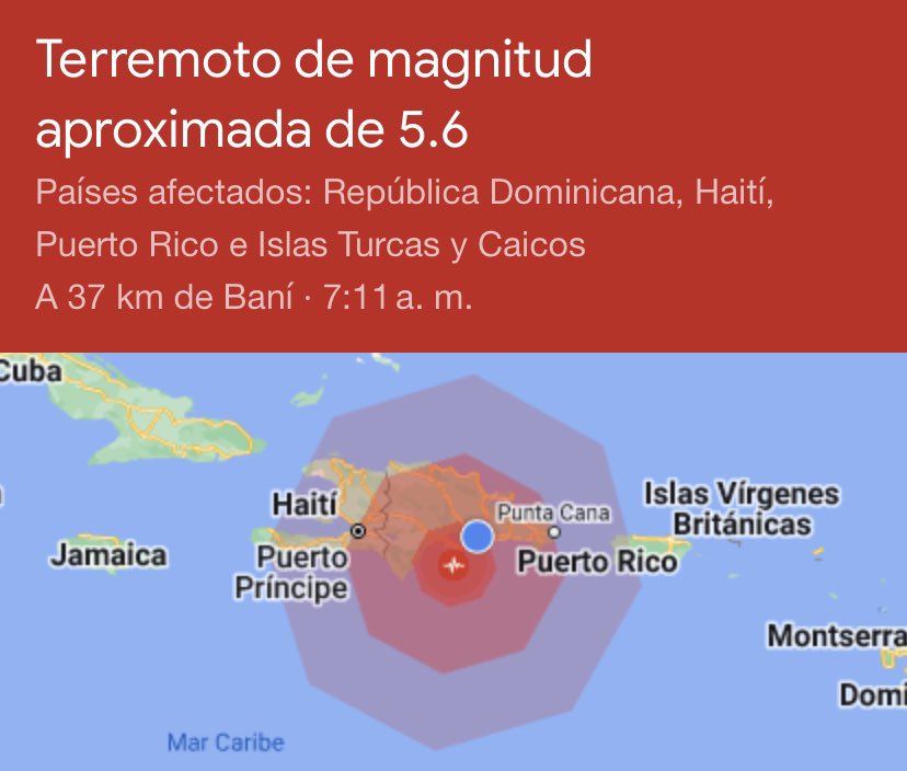 Temblor de 5.6 en las inmediaciones de Bani. Se sintió en todo Santo Domingo.