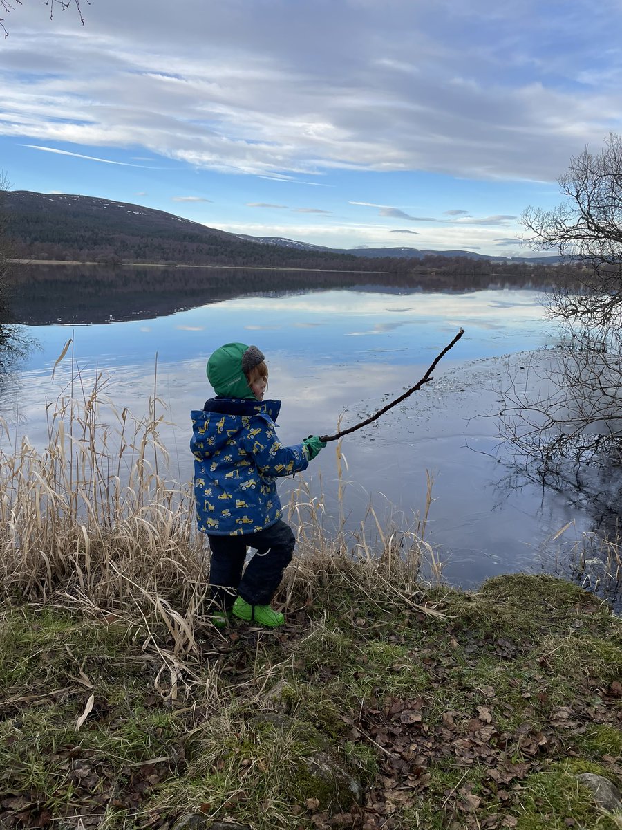 Loch Kinord and a stick, what more could a four-year-old want? #beautifulscotland #outdoorlearning