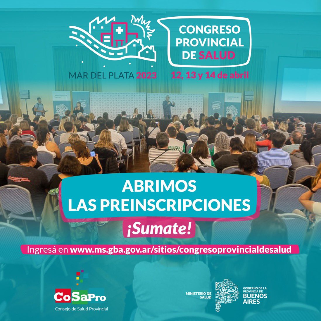 _COSAPRO's tweet photo. 📣 ¡Está abierta la preinscripción al Congreso Provincial de Salud 2️⃣0️⃣2️⃣3️⃣!

🗓 12, 13 y 14 de abril 
📍 Mar del Plata

Sumate haciendo click en 👉🏻 https://t.co/UdSLH6LBmV https://t.co/iJs1EQPJjC