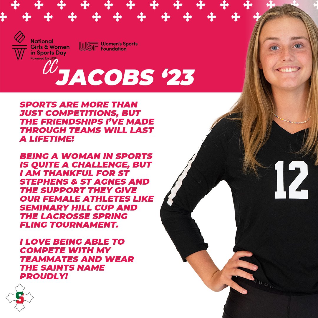 SSSAS_VBall's tweet photo. #NGWSD2023 | CC JACOBS '23

"Sports are more than just competitions, but the friendships I’ve made through teams will last a lifetime! I love being able to compete with my teammates and wear the Saints name proudly!"

#onesaint | @WomensSportsFdn https://t.co/yloytwwyAu