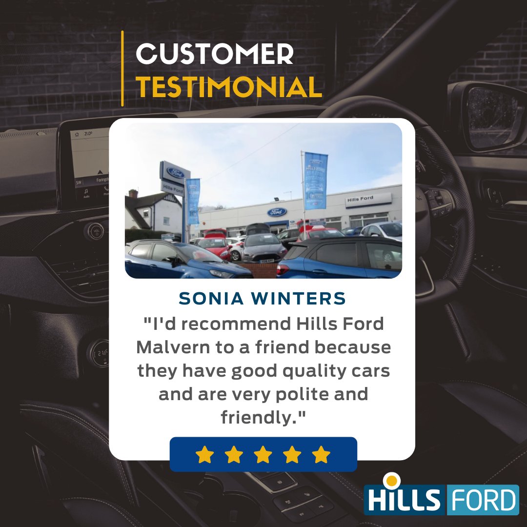 Hills_Ford's tweet photo. Great start to February, with some brillant feedback on our great Hills Ford team at our Malvern dealership! Thanks Sonia.
Find your next Ford - https://t.co/hKM03goMqw
#UsedCars #UsedFord #Ford #FordCars #HappyCustomer #WorcestershireHour #Focus #Fiesta #Kuga #Mustang #Puma https://t.co/hPQlLo3gua