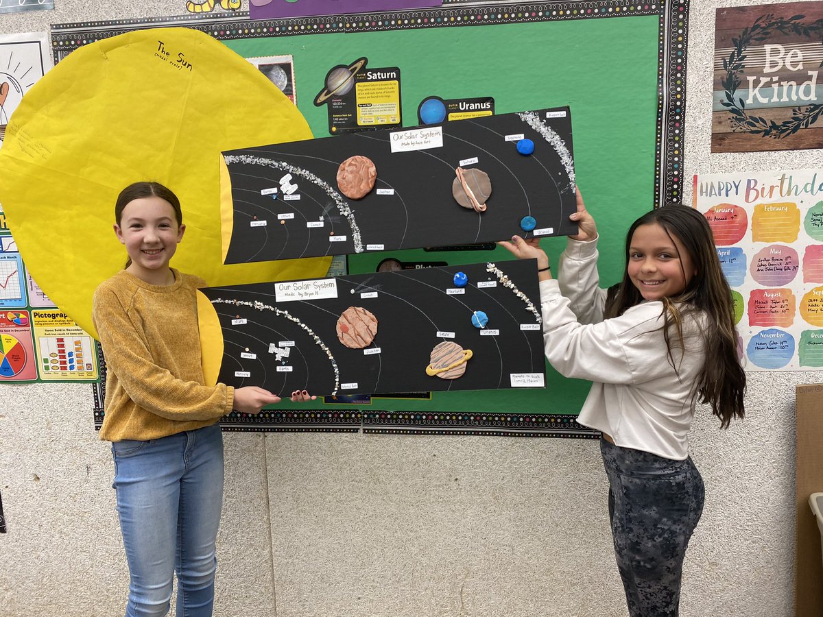 ljswabb's tweet photo. 5th grade science students have been busy studying our solar system. They created fantastic models with a focus on making the size of the planets to scale. Proud of their hard work! @WilsonHillElem #solarsystem #STEAM #earthscience https://t.co/mBJ4PvO6w5